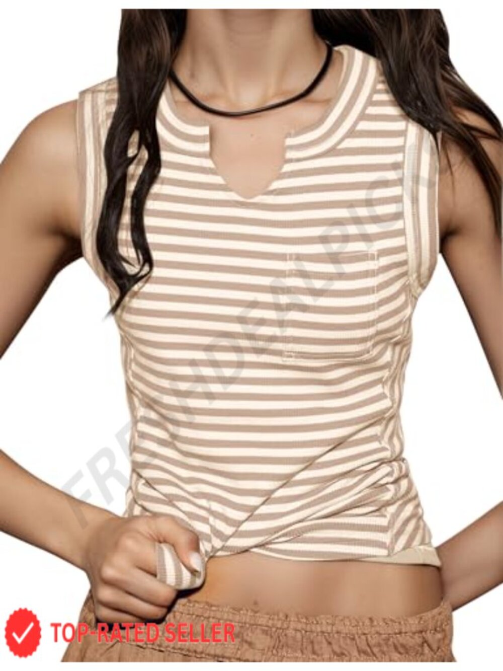 Ribbed Knit Striped Tank Top Slim Fit V Neck Sleeveless Casual Summer